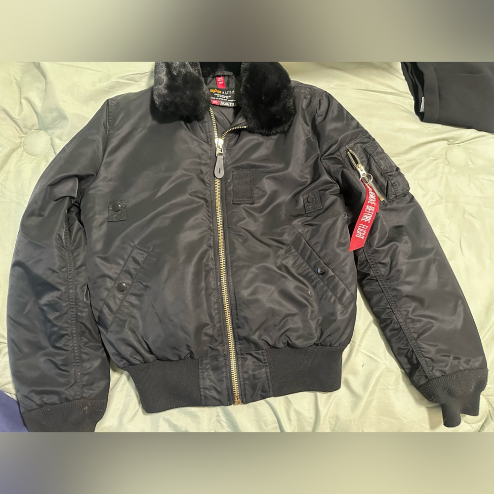 Alpha Industries Black Bomber Jacket with Fur Collar